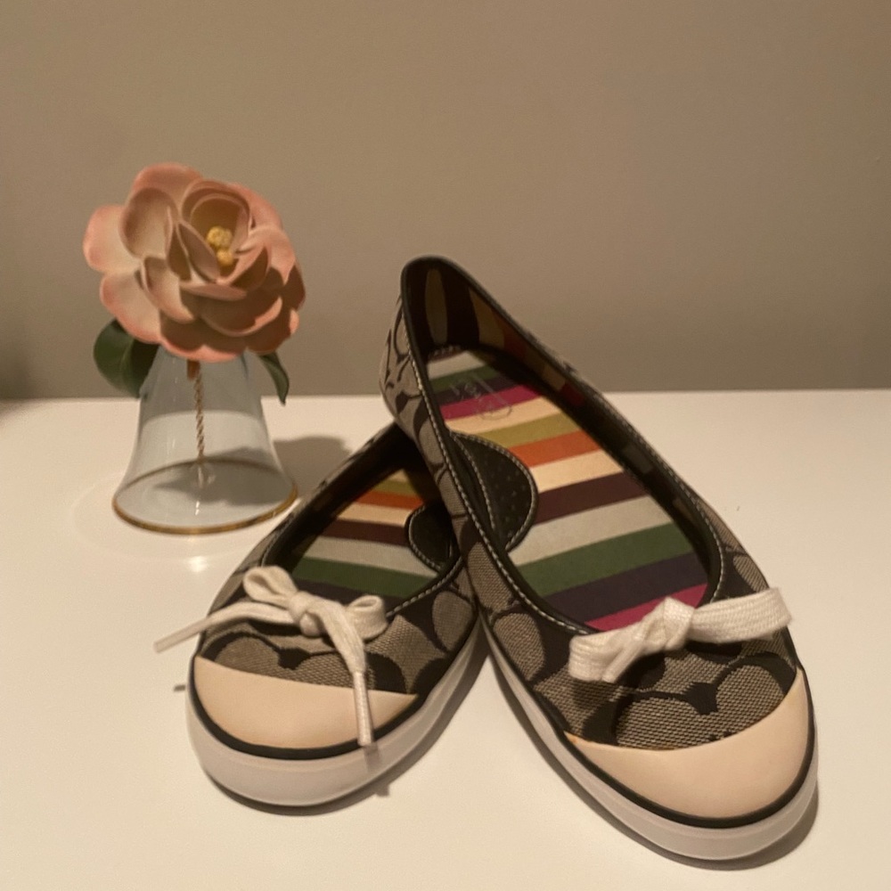 Coach black gray and white flats